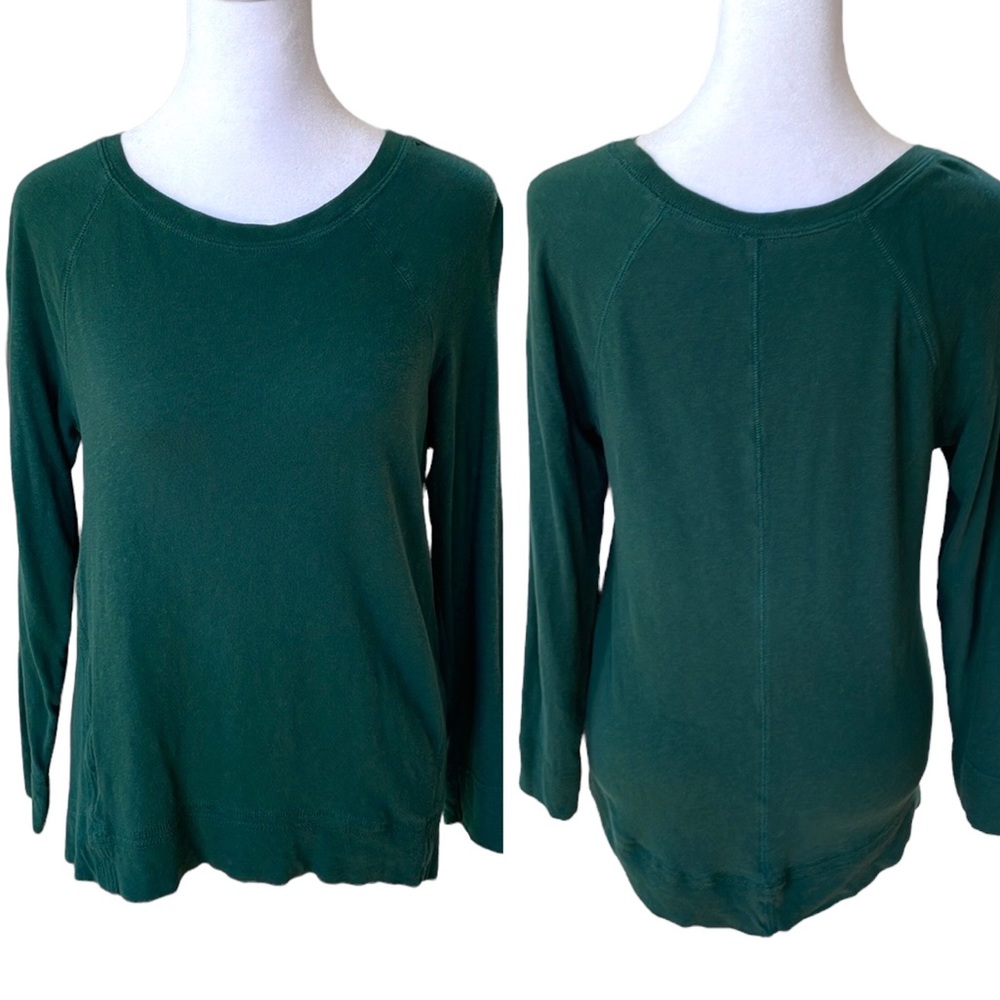 LOFT Vintage Style Emerald Green Raglan Long Sleeve Crewneck Tee Size XS